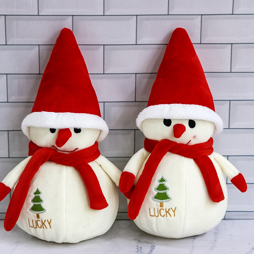 Kit 2 Bonecos de Neve Pelúcia 22cm Urso Enfeite Natal Decoração Presente Natalino Casa Árvore