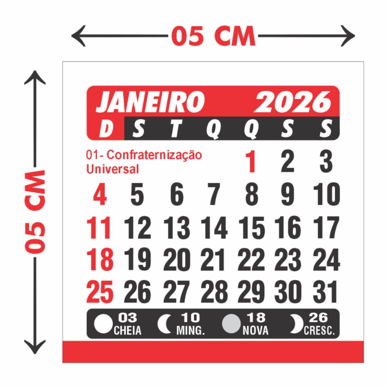 100 MINI CALENDÁRIO 2026 PARA ÍMÃ DE GELADEIRA 