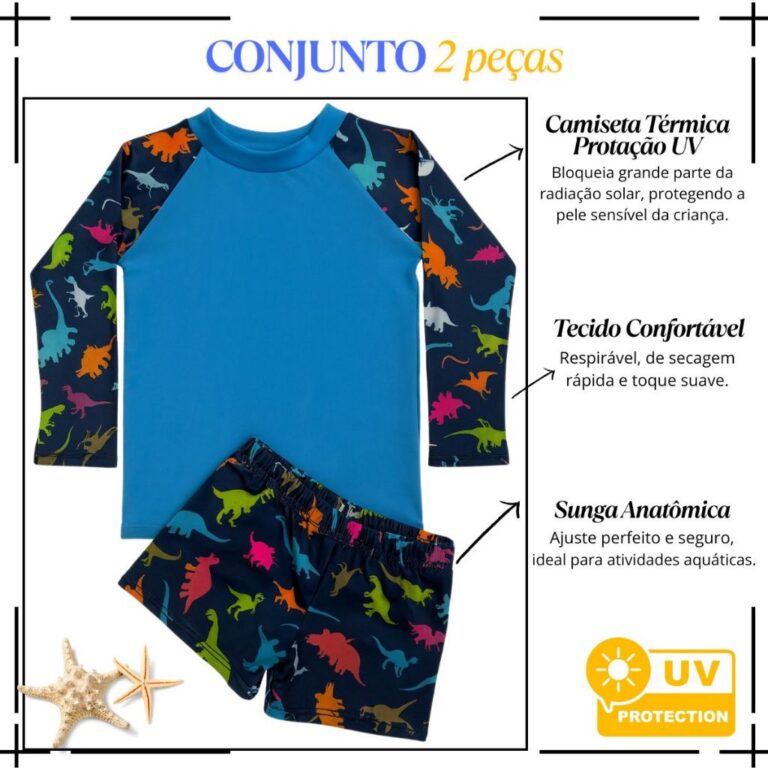 Kit Conjunto Camiseta Térmica Sunga Menino UV Pro