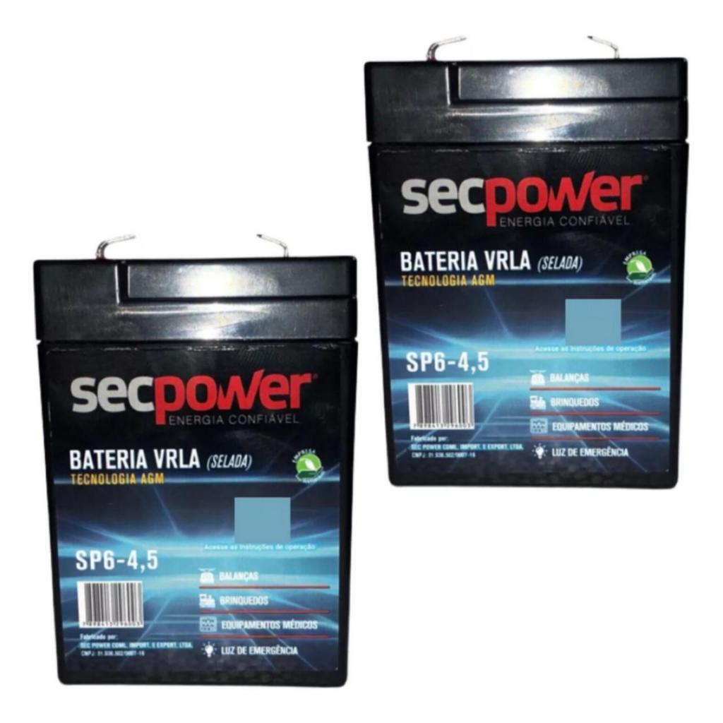 Kit 2 Baterias Selada 6v 4,5Ah, Brinquedos , Alarme , Iluminação de Emergência, Motinha Elétrica ,Ba