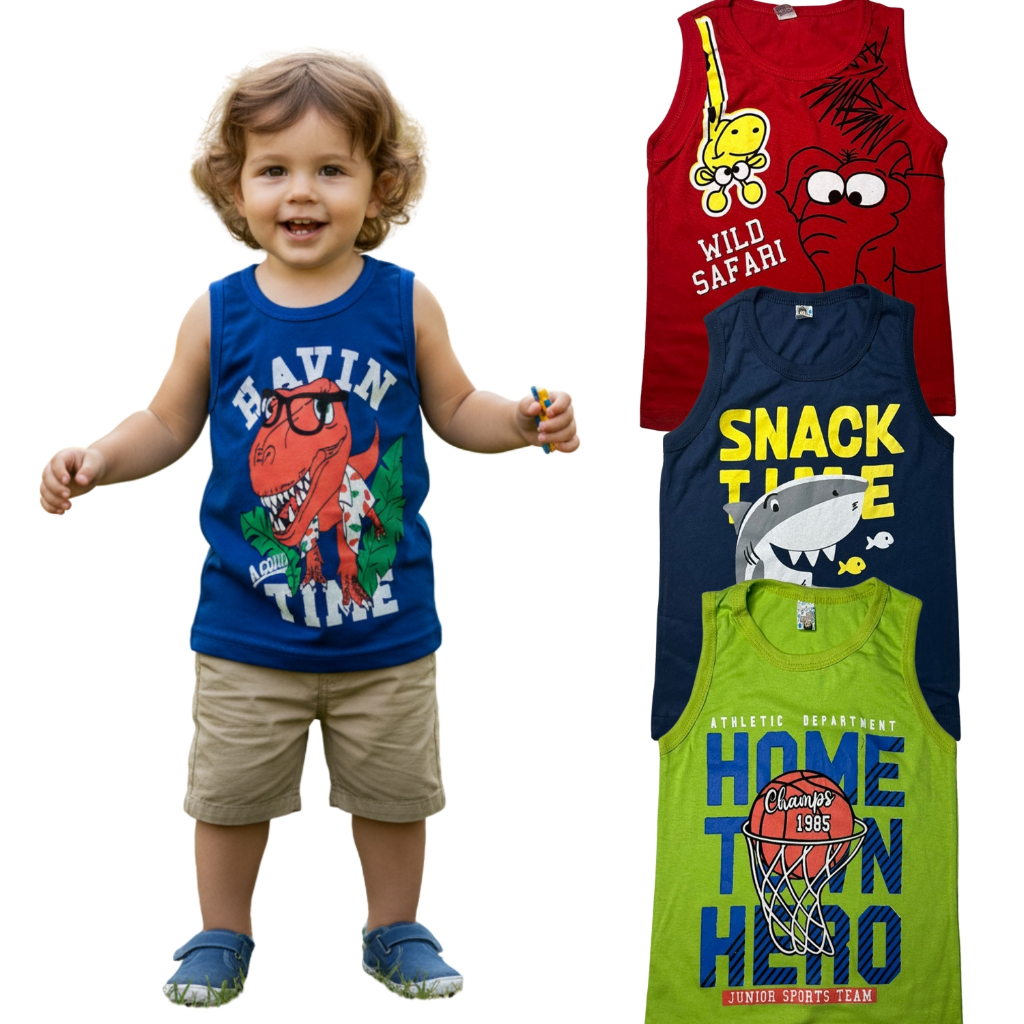 Kit 5 Camisetas Infantil Regata De Personagens Sortidos