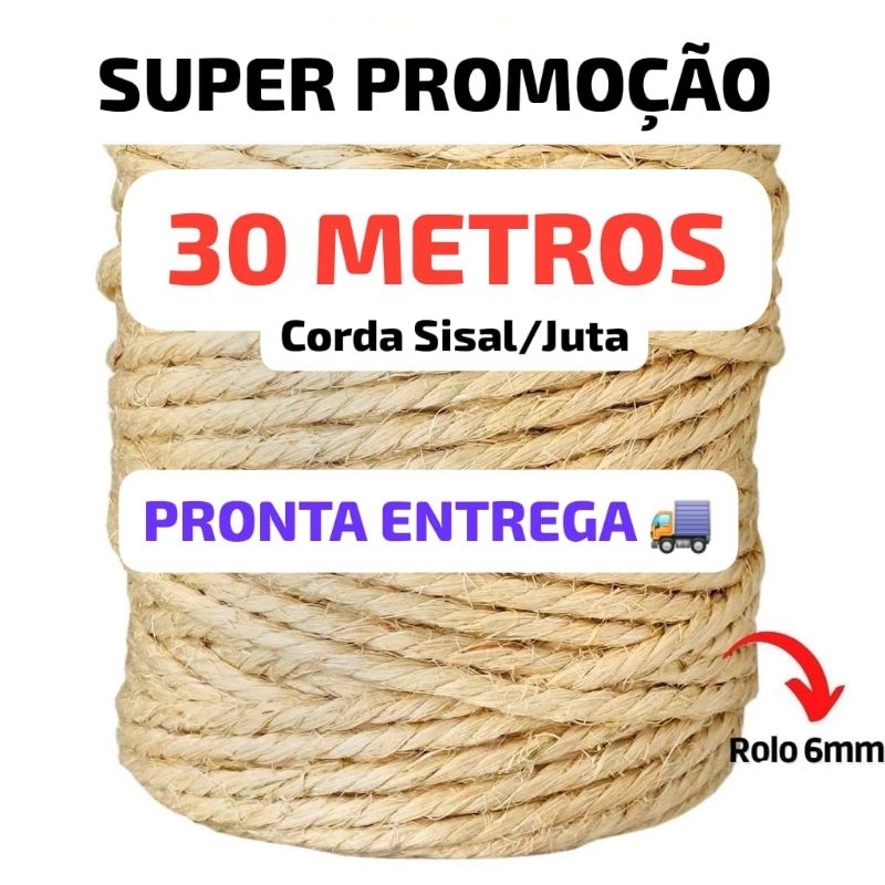 Corda Sisal/Juta 6mm – SUPER PROMOÇÃO – 5 10 15 30 67 METROS