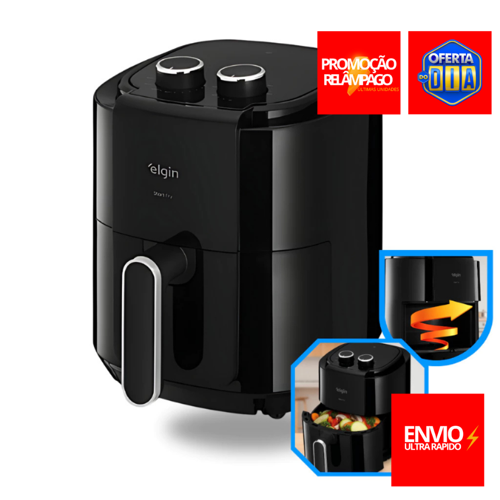 Fritadeira Elétrica Elgin Air Fryer 4,2L Preta – Capacidade 4,2L, Sistema de Circulação Rápido, Limp