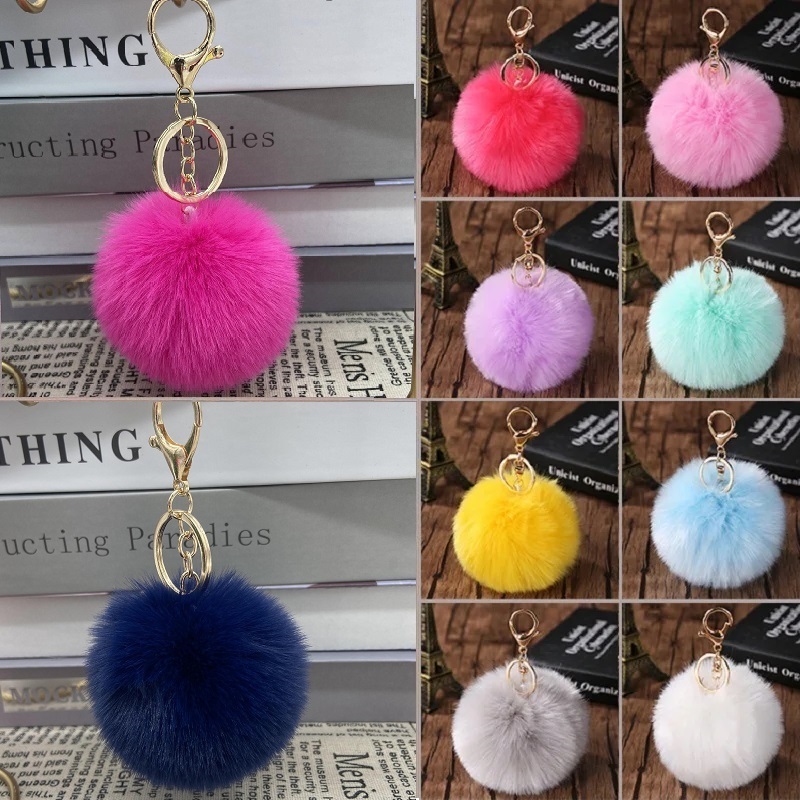 Pompom Chaveiros 8cm com Pingente – Kits 2/5/10/15pçs – Pelúcia Réplica de Coelho