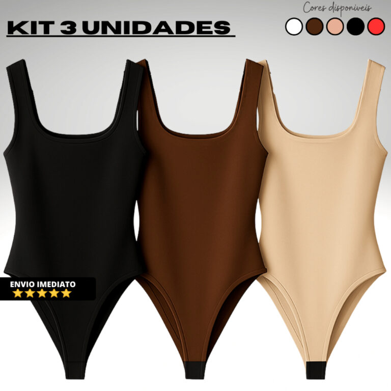 Kit 3 Body Decote Quadrado Feminino Tecido Suplex 