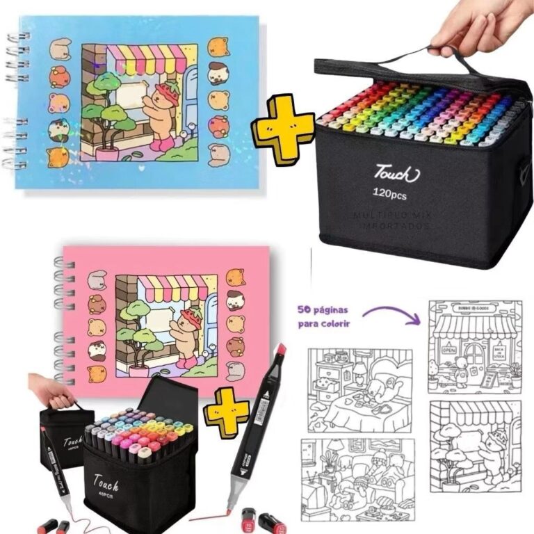 Kit Livro De Colorir  Capa Dura 50 Páginas + 12/2