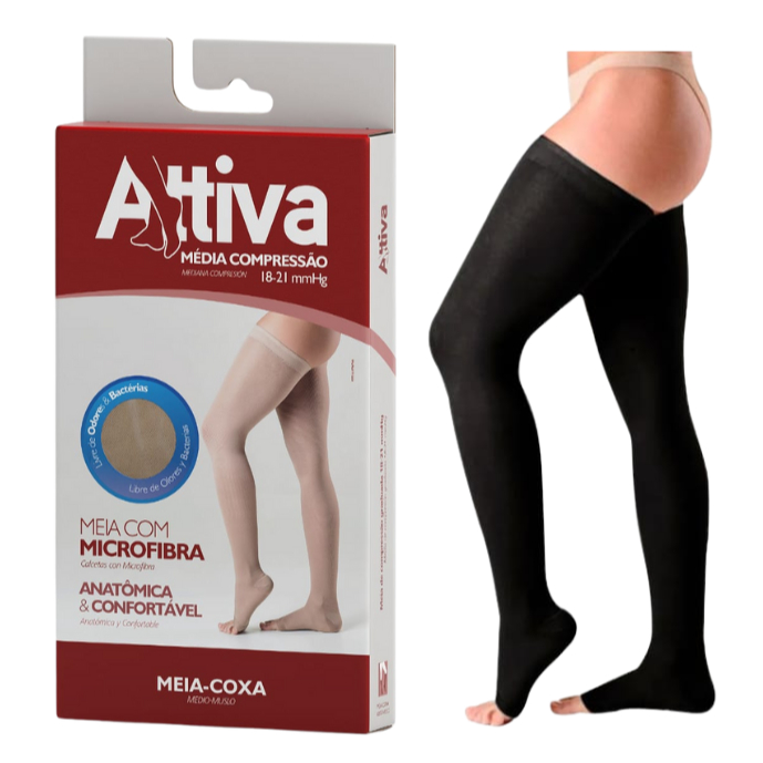 Meia Coxa 7/8 Média Compressão 18-21mmHg Cor Pre
