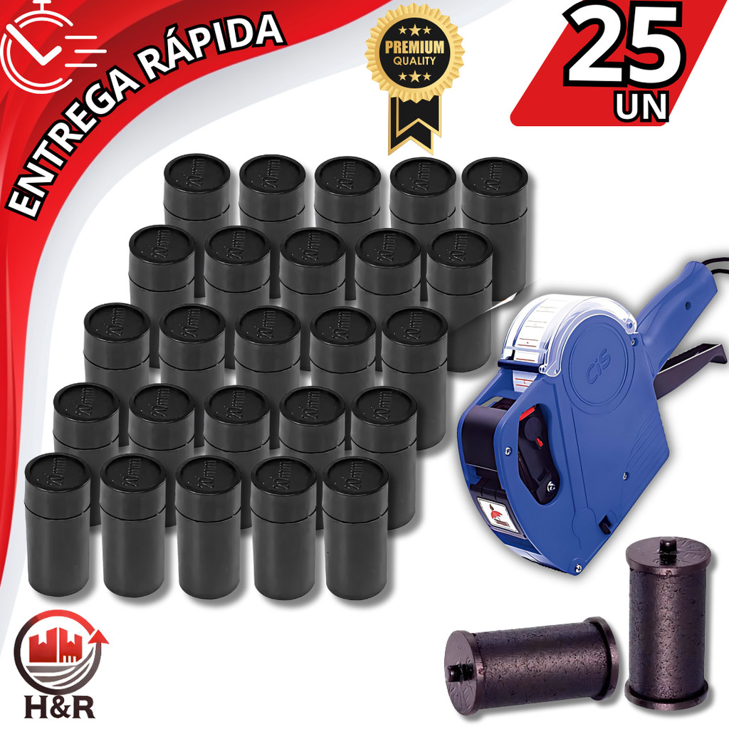 Kit 25 Refil de Tinta 20mm para Precificadora Manual Universal Etiquetadora de Preço