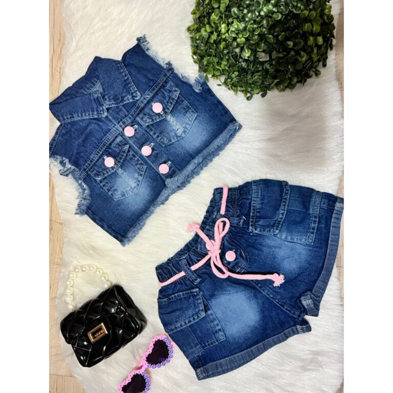 Conjunto Shorts Cargo e Colete Jeans Molinho Menin