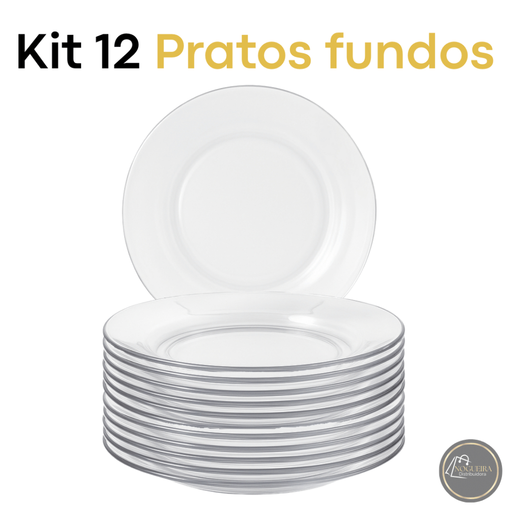Jogo 4 8 ou 12 Pratos De Vidro Fundo Transparente Com Acabamento Liso