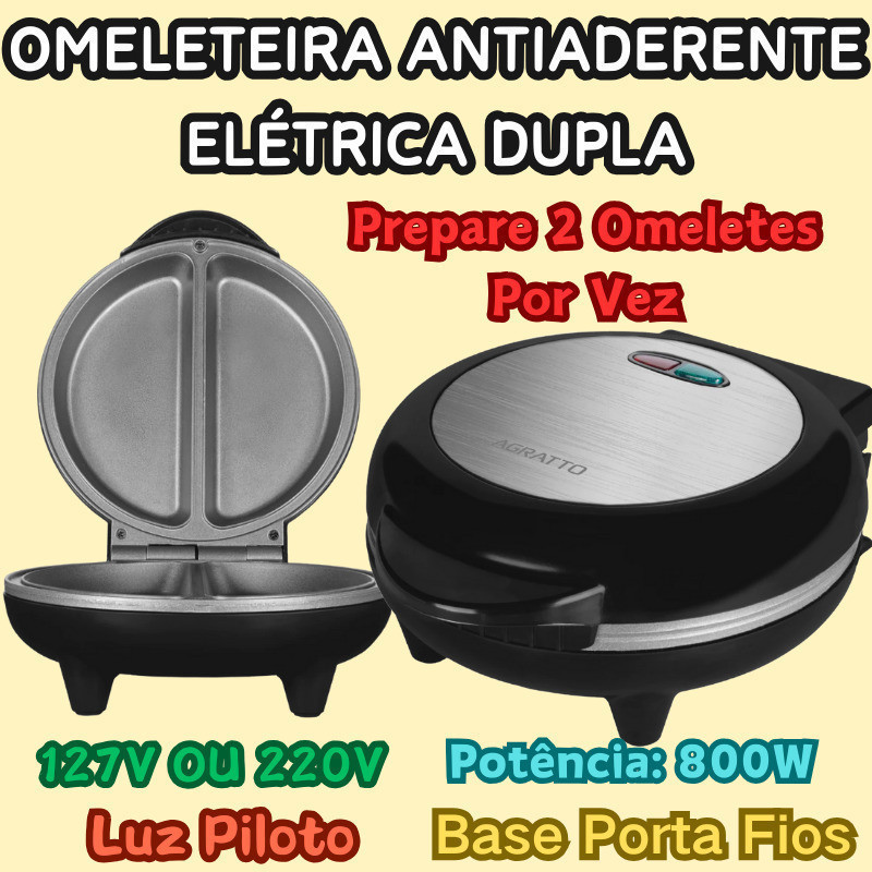 Omeleteira Antiaderente Elétrica Dupla 127V Ou 220V Acabamento Em Inox Base Antiderrapante 800W