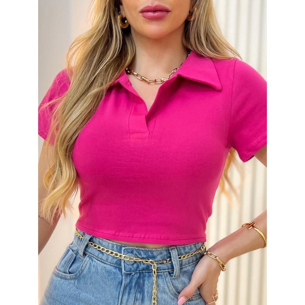 Estrela Fashion Blusa Curta com Colarinho Feminino 00160