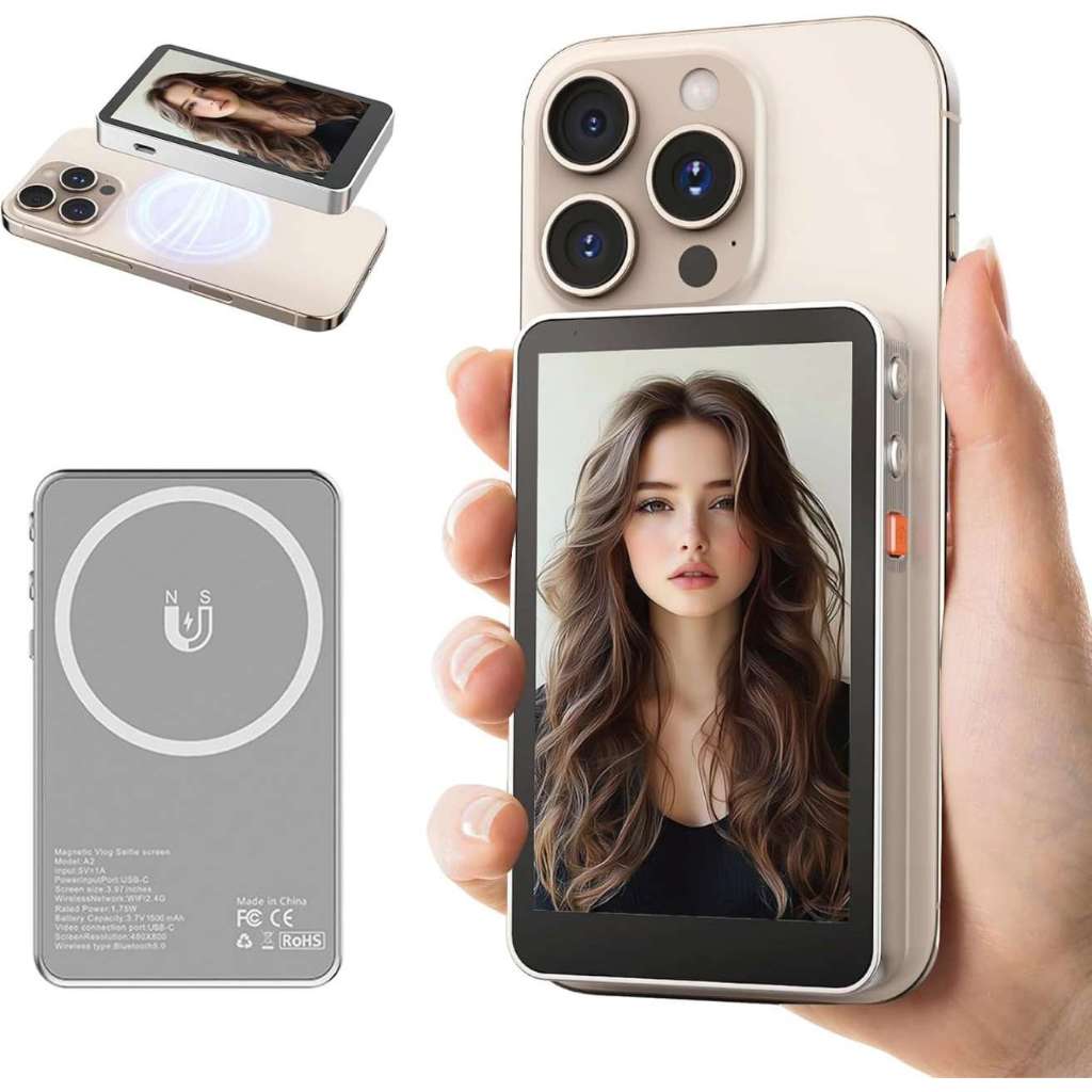 Tela De Monitor Magnético Sem Fio Para Usar Câmera Traseira Do Smartphone Selfie Vlog Gravação De Ví