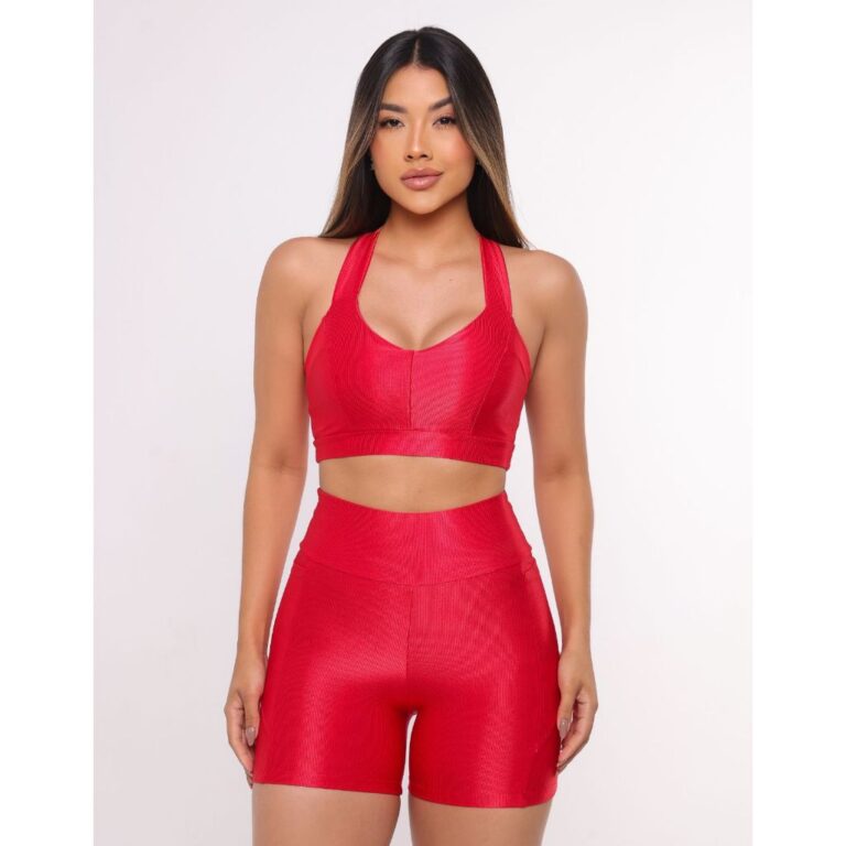 Conjunto Short Com Bolso + Top Canelado Esportivo 