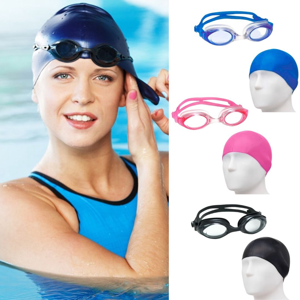 Kit Touca de Natação + Óculos Mergulho Hidrogisnática de Silicone de Piscina Adulto