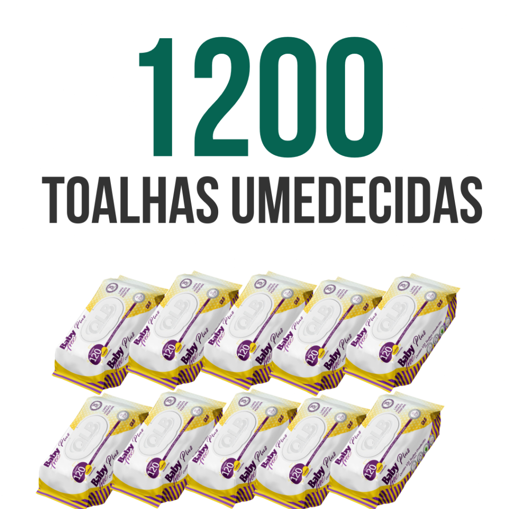 Caixa com 10 Lenços/Toalhas Umedecidas Baby Free Plus c/ 120 Unidades Cada  Tampa FlipTop
