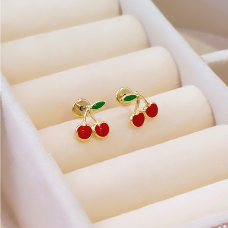 Brinco Infantil Cereja Folheado a Ouro 18K ou Folh