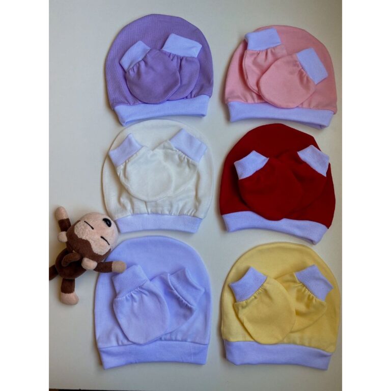 Kit Bebê 3 Toucas + 3 Luvinhas  100% Algodão, Su