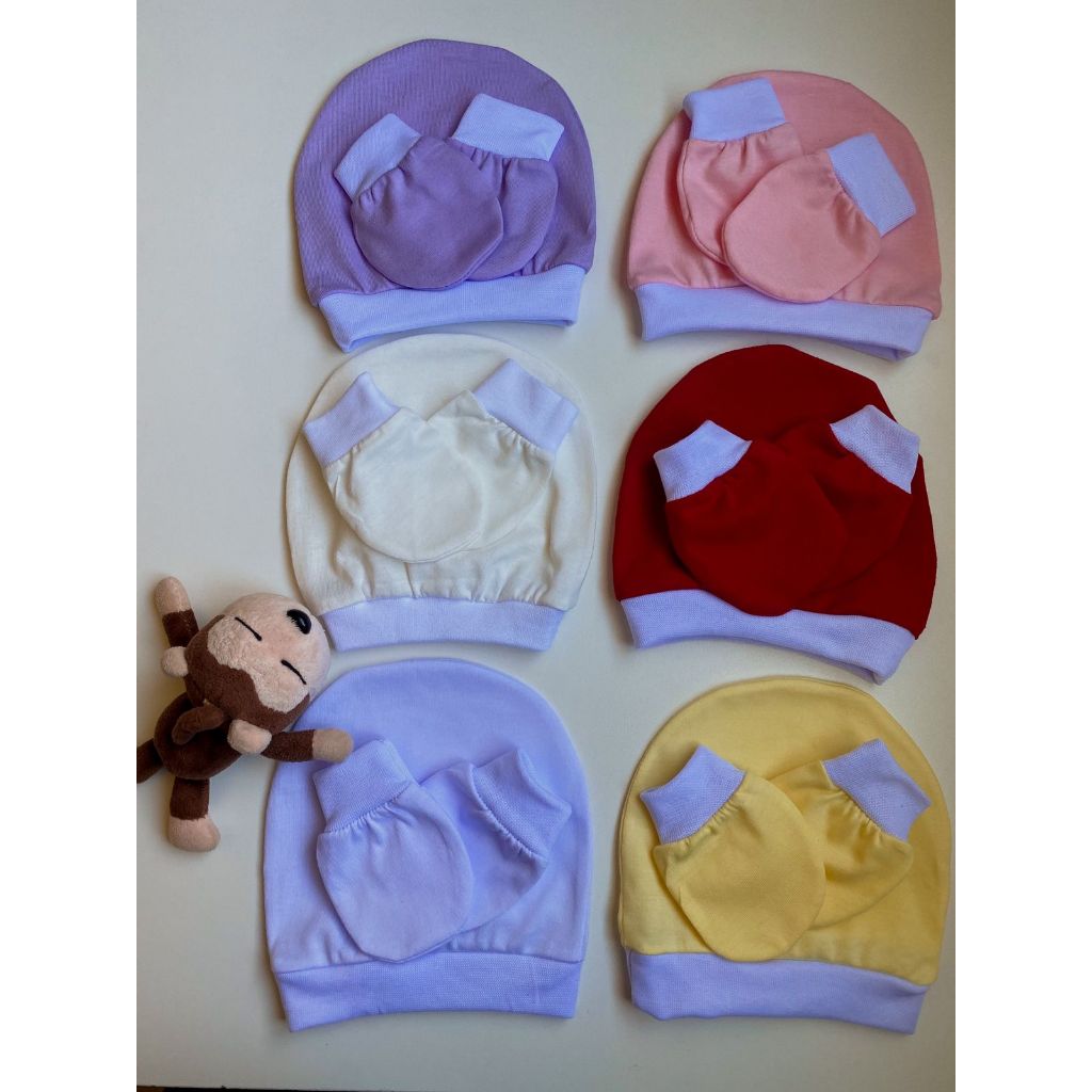 Kit Bebê 3 Toucas + 3 Luvinhas  100% Algodão, Suave e Antialérgico RN.