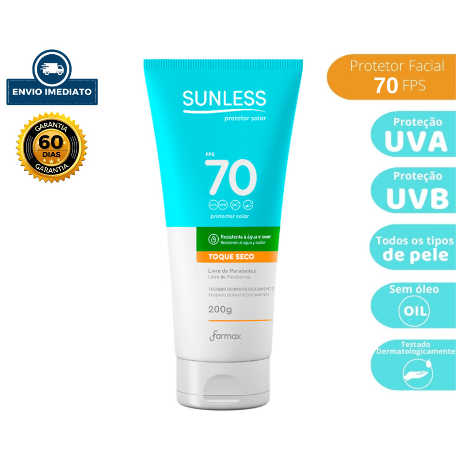 Protetor Solar FPS 70 Sunless 200g – Alta Proteção com Toque Seco e Resistência à Água
