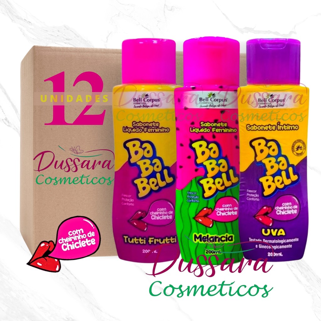 Kit 12 Sabonetes Líquido Íntimo Bababell Tutti Frutti + Uva + Melancia 200ml – Bell Corpus