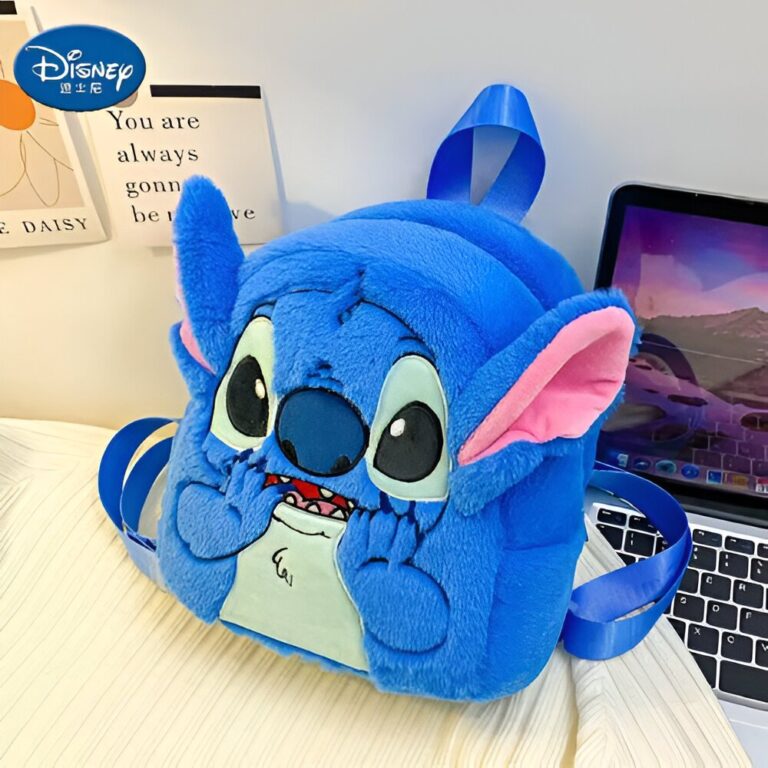 Mochila Stitch Infantil Pelúcia Menina 3D Azul Bo