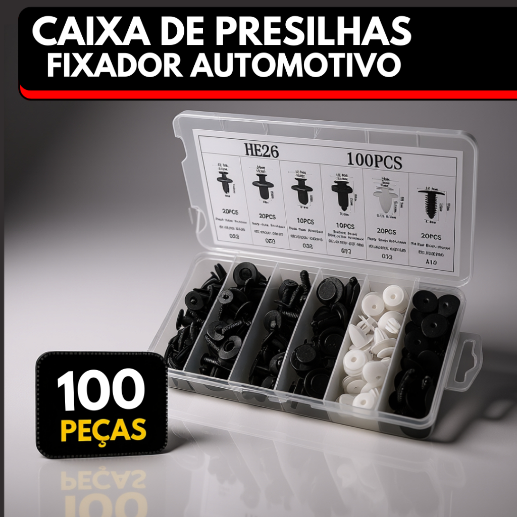 Kit 100 Presilha Grampo Automotivo Fixador de Carro Prendedor Híbrido De Clipes De Fixação De Peças