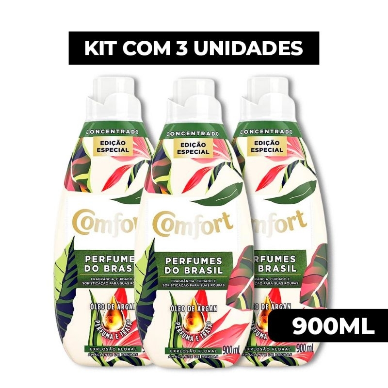 Lançamento Comfort Amaciante Concentrado Perfumes do Brasil 900ml Kit com 3uni