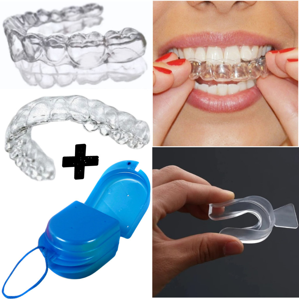 Placas Bruxismo Moldeira de Silicone Molde Caseiro Aparelho Protetor Inferior e Superior + ESTOJO
