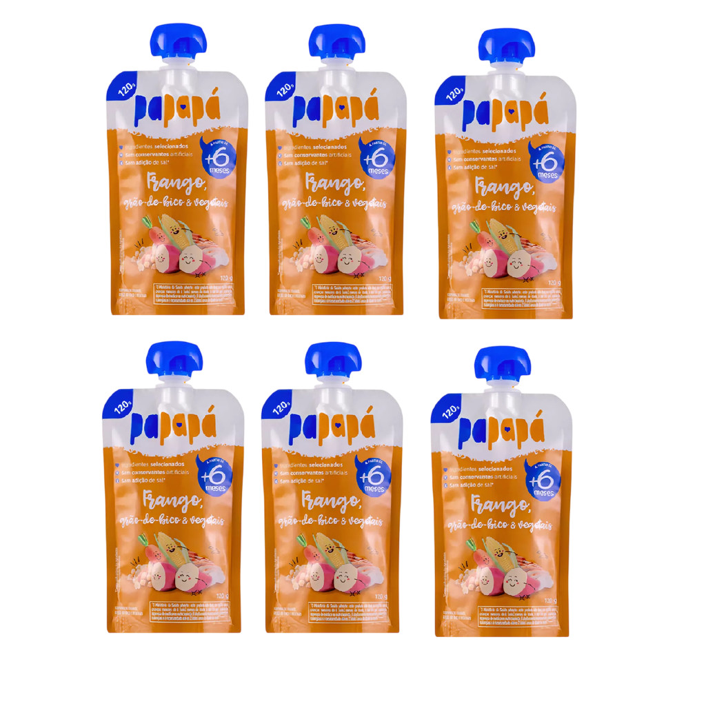 Kit 6x Papinha Papapá Frango Grão Vegetais Squeeze 120g