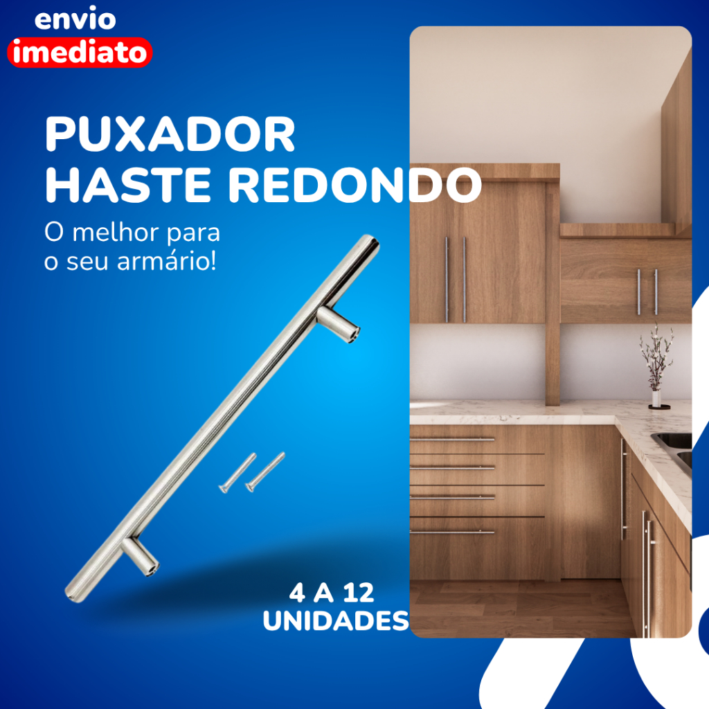 Puxador de Gaveta Inox Kit 4 5 6 7 8 9 10 11 12 Peças 64mm 96mm 128mm 160mm 192mm 224 Guarda-Roupa C