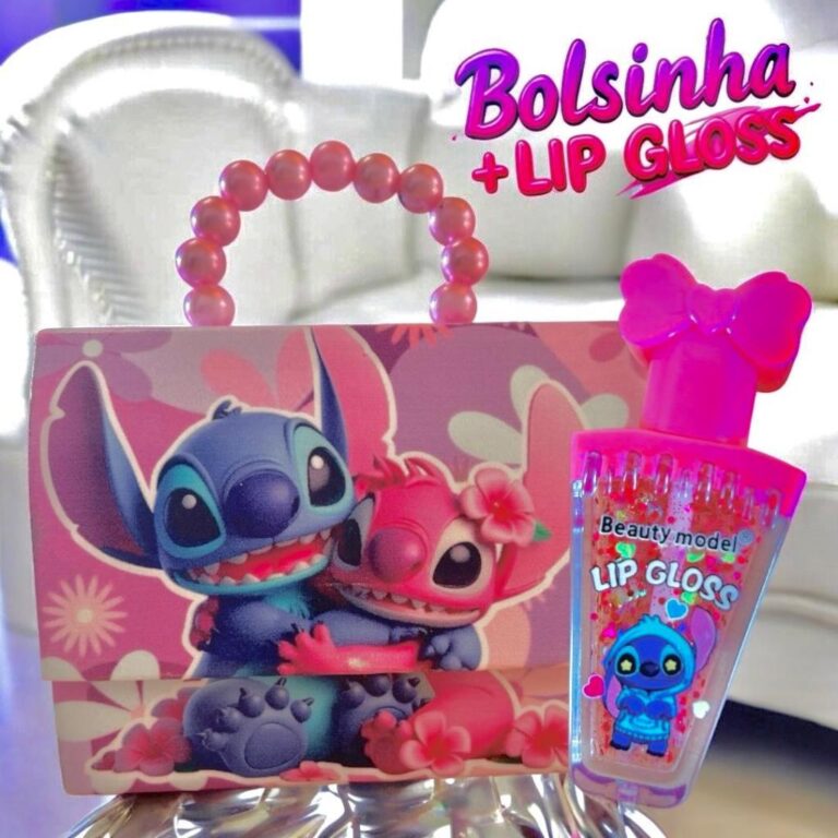 Mini Bolsa Fofa com Alça Dourada + Lip Gloss Tend