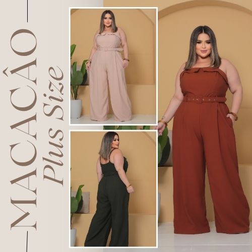 Macacão Feminino Plus Size Alfaiataria Elegante A