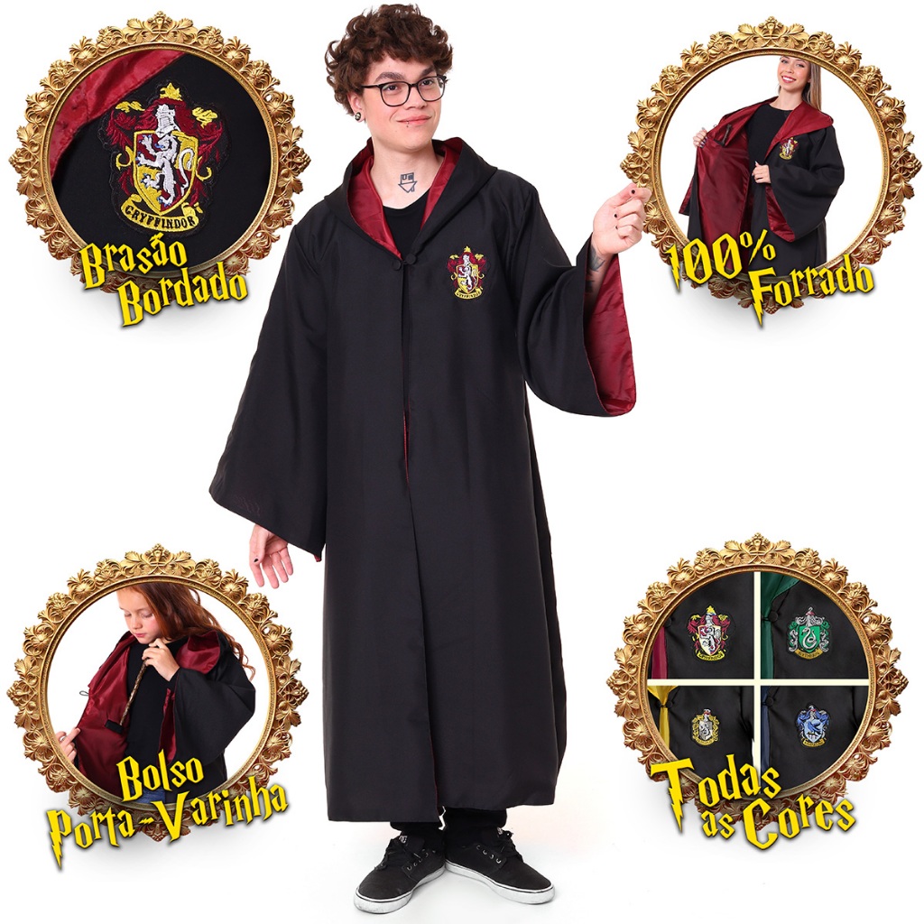 Capa Harry Potter – Bordado Manto Fantasia Uniforme Cosplay Unissex