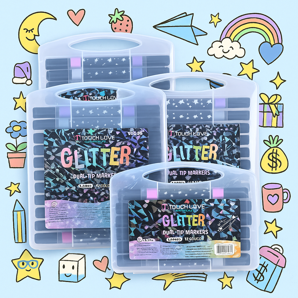 Marcador metálico 12/24/36/48/60 caneta de glitter de cabeça dupla marcador de cabeça dupla brilhant