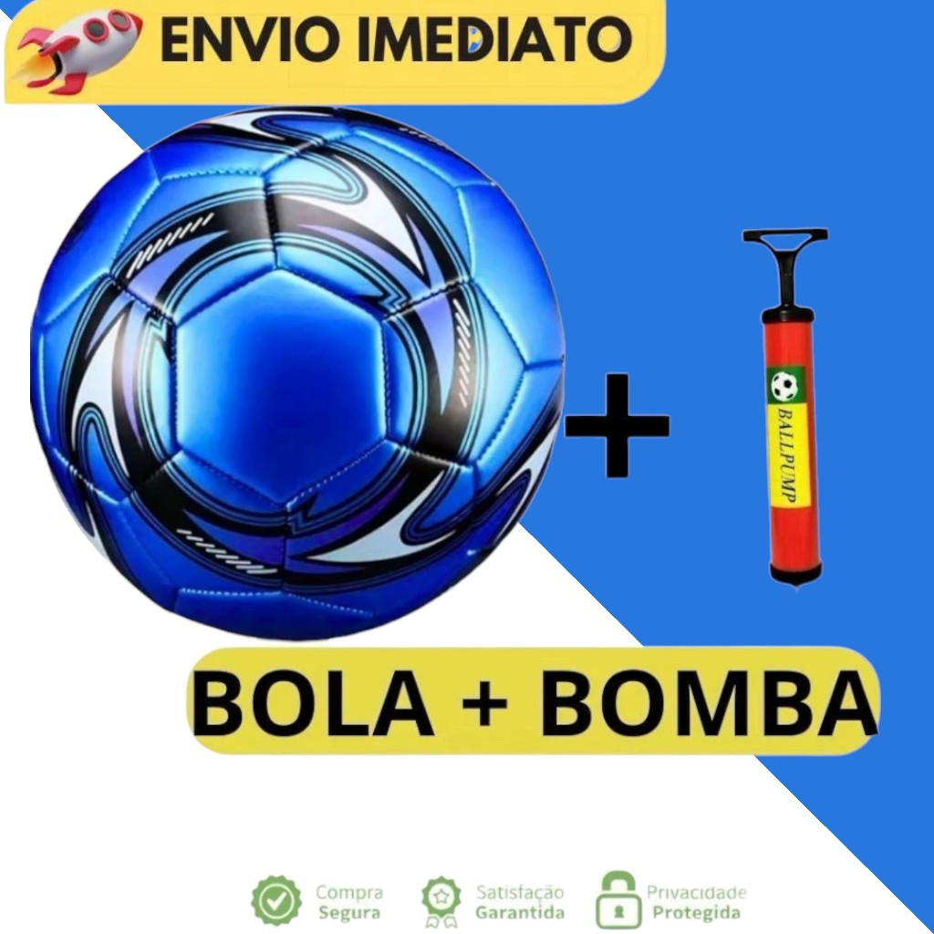 KIT BOLA + BOMBA de Futebol Campo N. 5 Costurada PVC Cores Variadas P/ Treino E Jogo Oficial
