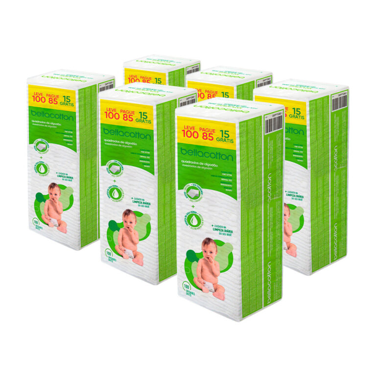 Kit 6 Algodão Quadrado Baby  600 Unidades Bellaco