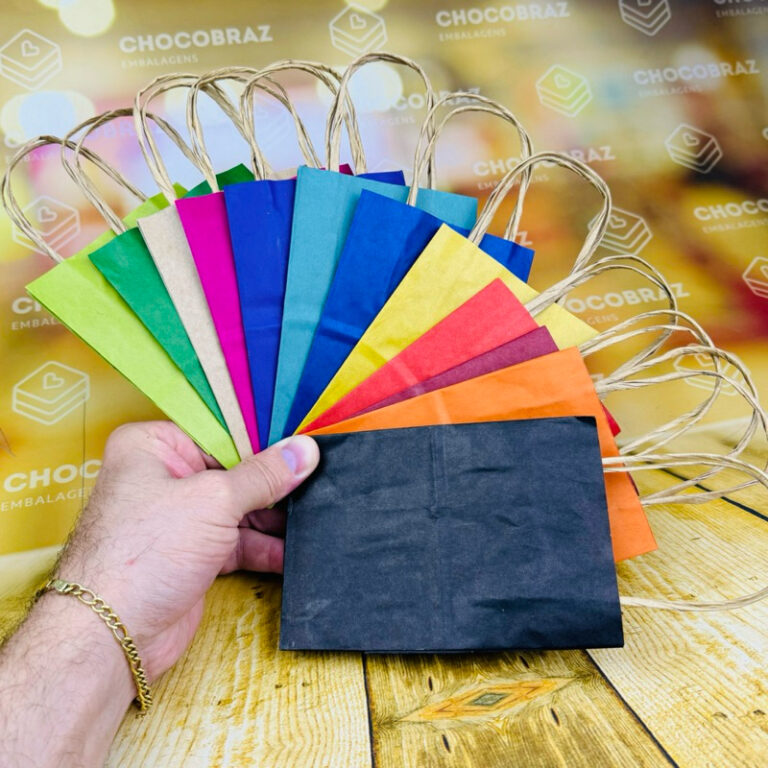 10~50 SACOLA DE PAPEL CORES PRESENTE 14,5X9,5X7,5 