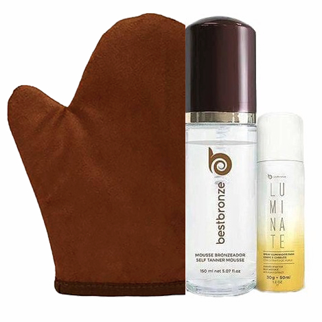 Kit Autobronzeador Mousse Clear Vegano + Luva + Mi