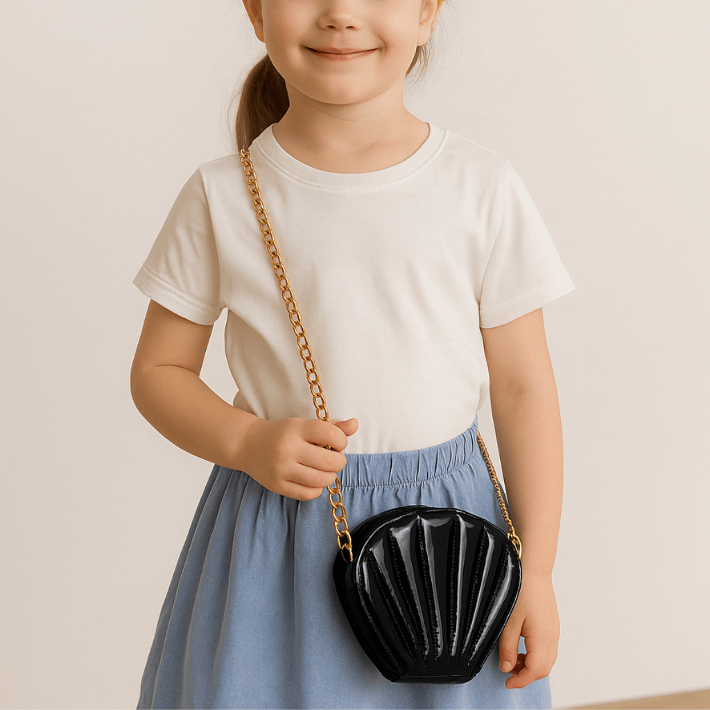 Bolsa Menina Infantil Concha Moda Bloguerinha de Ziper Transversal Alça Corrente
