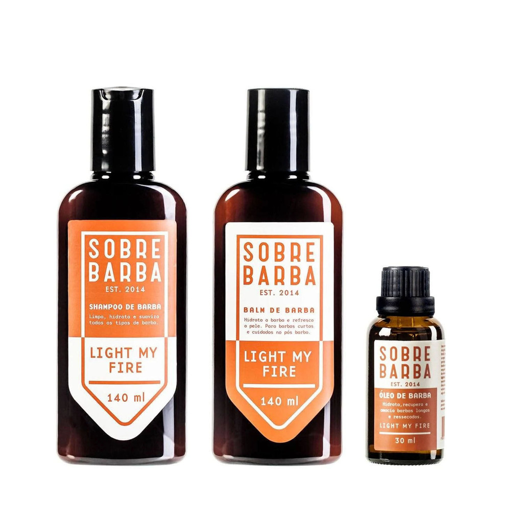 Kit Sobrebarba – Shampoo, Balm e Óleo de Barba – Light my Fire