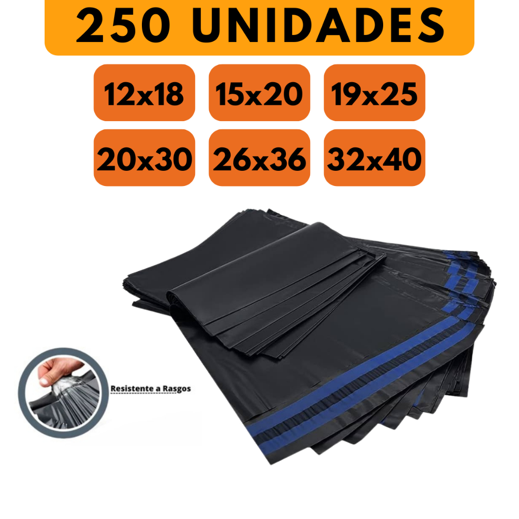 Kit 250 Unidades Envelope de Envio Saco de Envio Cinza Embalagem 12×18 15×20 19×25 20×30 26×36 32×40