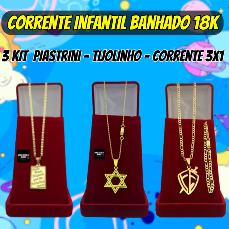 Kit com 3 Correntes Banhadas a Ouro: Piastrini, Ti
