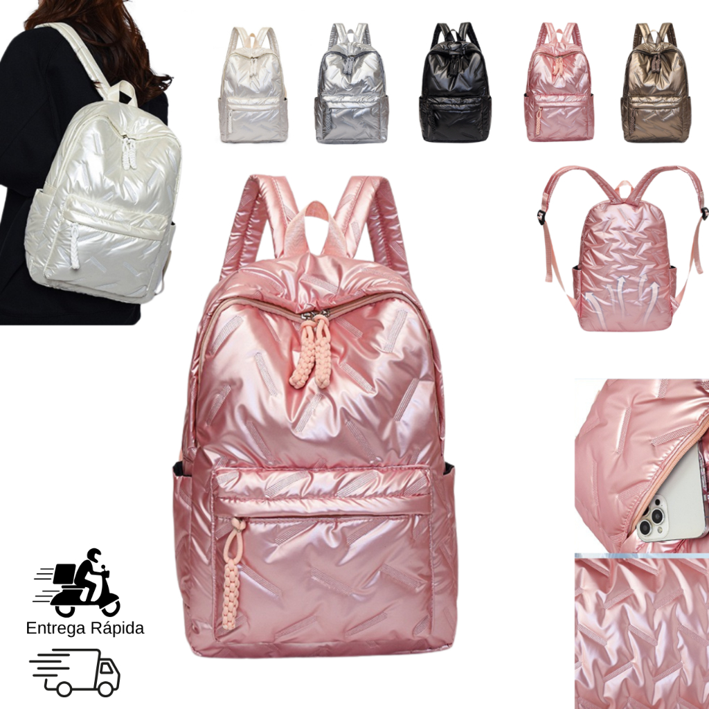 Mochila puffer Casual Simples E Versátil, Bolsa Escolar Estudante Moderna E Multifuncional, Mochila