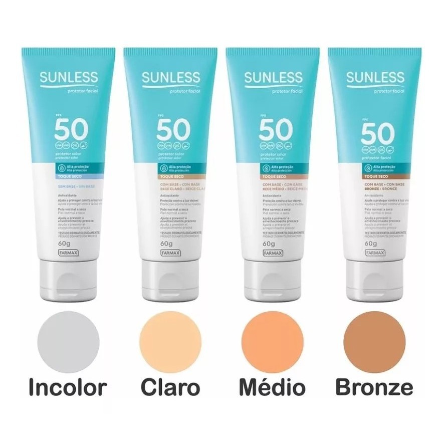 Protetor Solar Facial Sunless FPS 50 – 60g Toque Seco – Original Envio Imediato