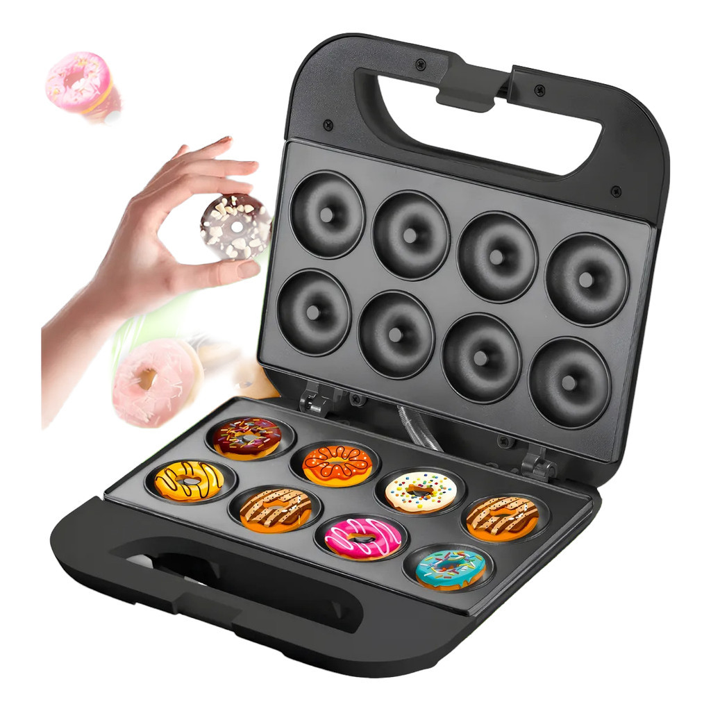 Máquina de Donuts 220V e 110V Preta, Rápida e Perfeita Para 8 Rosquinha