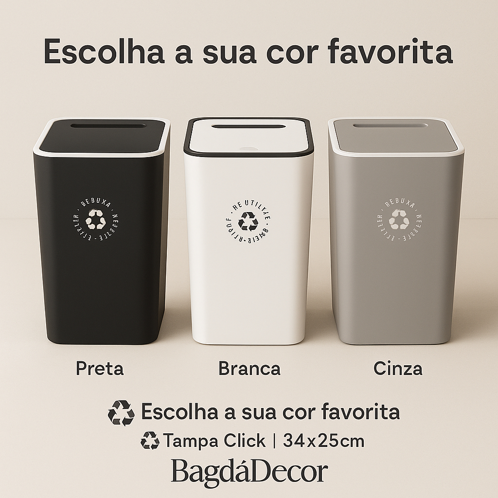 Lixeira 15L com Tampa CLICK  Ideal para Banheiro, Quarto ou Escritório | Envio Rápido