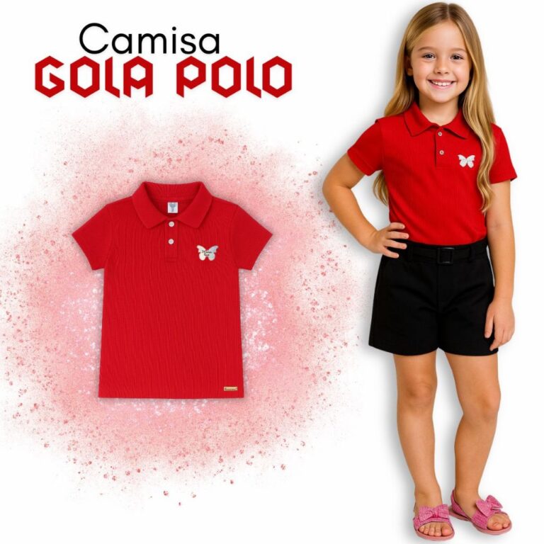 Camisa Polo Infantil Feminina em Malha Canelada co