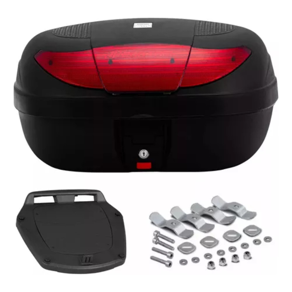 BAU BAULETO MOTO 45 LITROS SMART BOX PROTORK VERMELHO BP-09 QUALIDADED CABE 2 CAPACETES