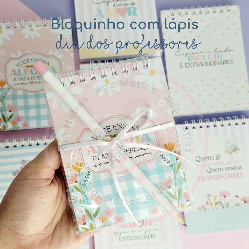 Bloquinho com Lápis Personalizado Dia dos Professores 12x9cm 50 folhas Lembrancinha